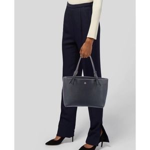 Tory Burch York Buckle Tote Bag navy gold hardware